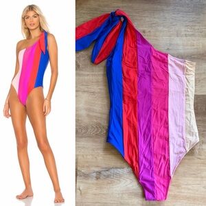 Paper London | Rainbow Stripe One Shoulder One Piece Swimsuit